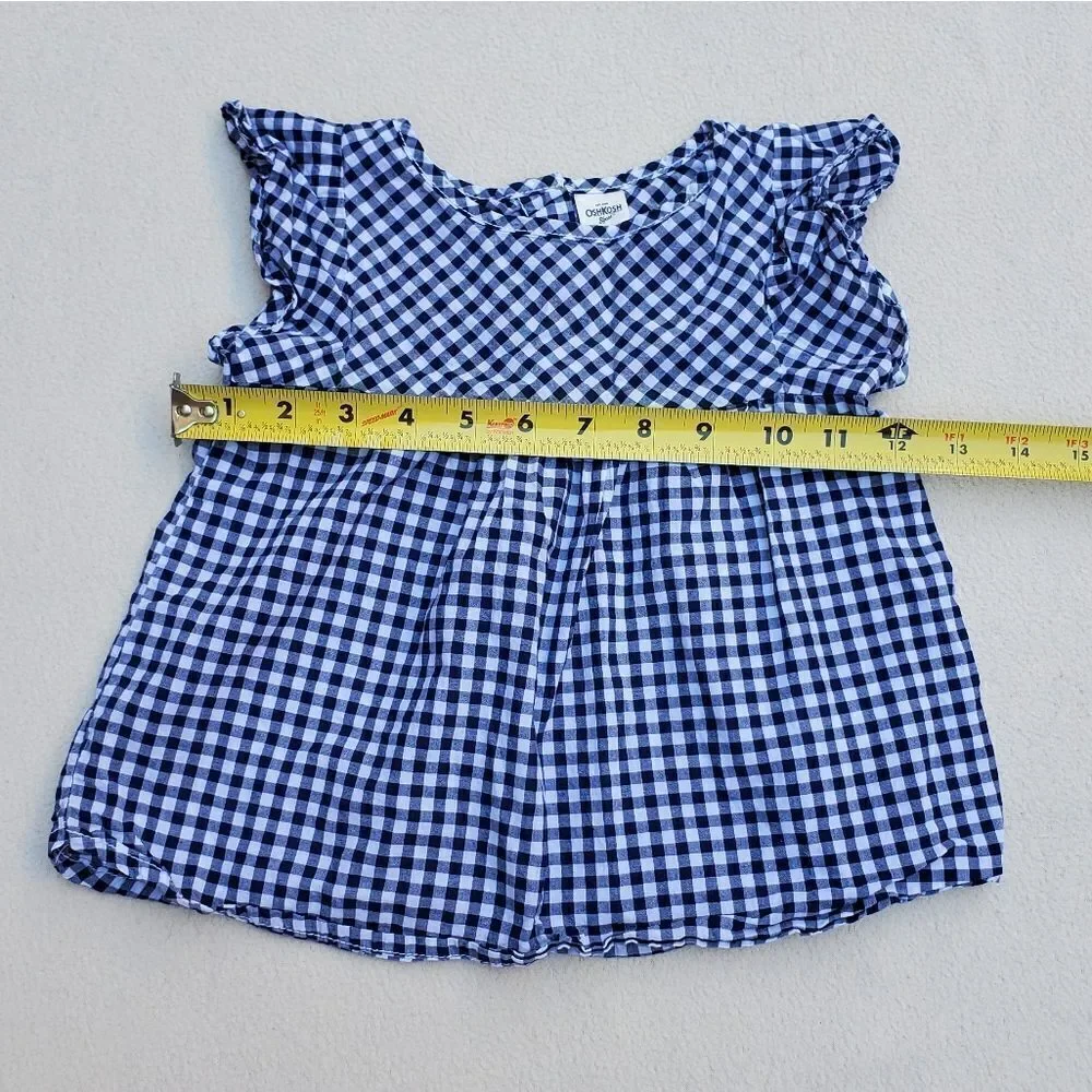 OshKosh B'Gosh navy and white buffalo plaid cap sleeve babydoll shirt Size 4T